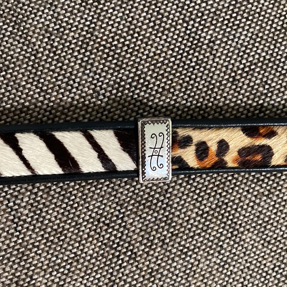 Brighton Leopard & Zebra print black leather horse hair belt. #Q3903. Size M30. - Picture 2 of 14